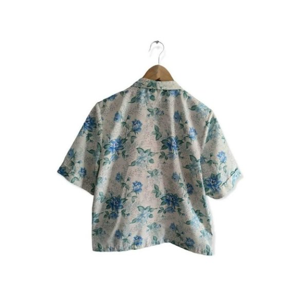 VINTAGE Linen blend floral summer short sleeve blazer flax blend - Picture 2 of 7